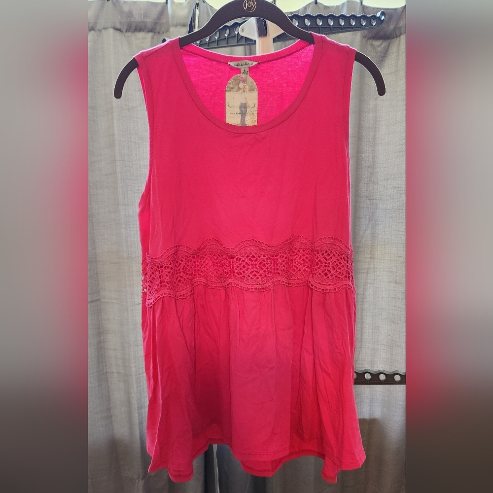 White Birch Fuchsia Lace Accent Blouse